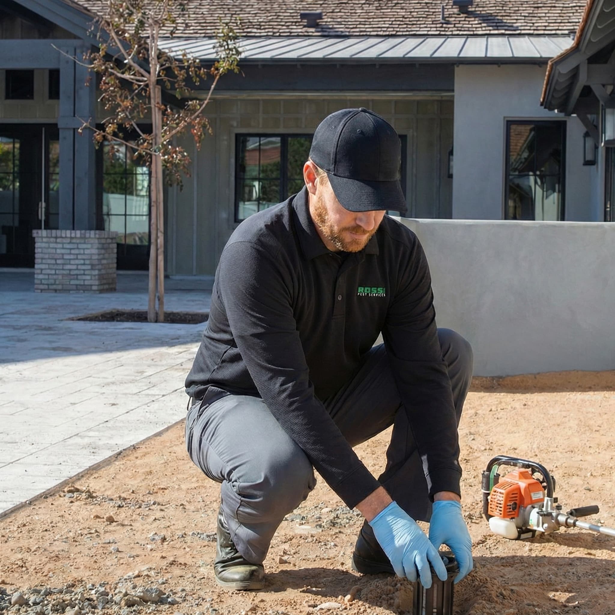 Jack Rossi of Rossi Pest Services placing a termite trap